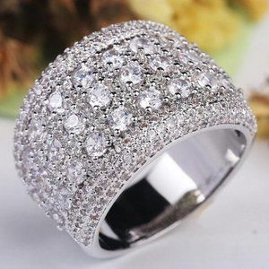 NEW 925 SILVER ROUND DIAMOND PAVE WIDE RING